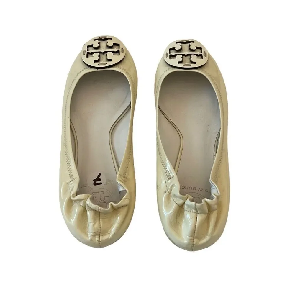 Tory Burch Women's White Patent Leather Slip On Ballet Flats Size 7